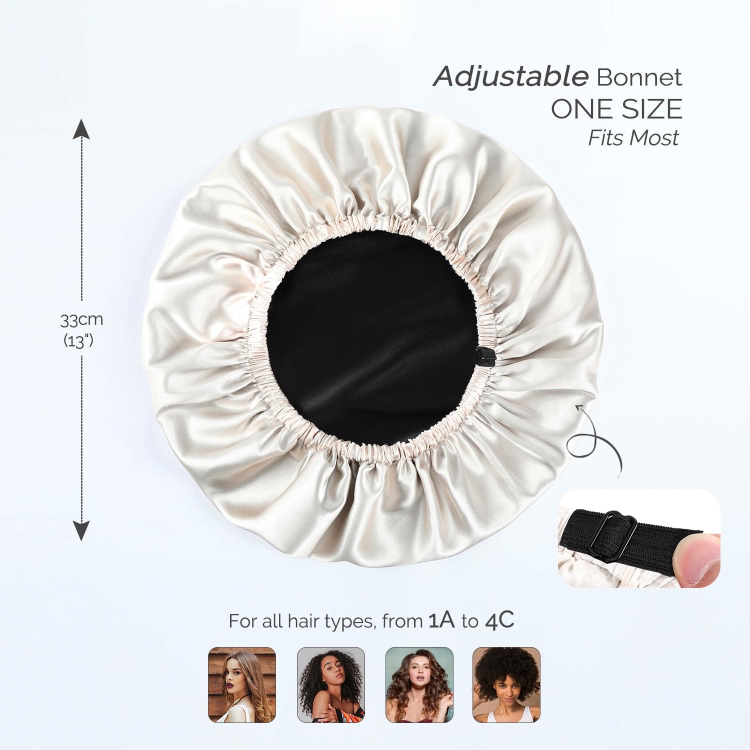 Hat Hut Hat Hut Satin Bonnet Silk Bonnet for Sleeping Hair Bonnet for Sleeping Cap for Curly Hair Wrap Reversible Satin Bonnet (Champagne/Black)