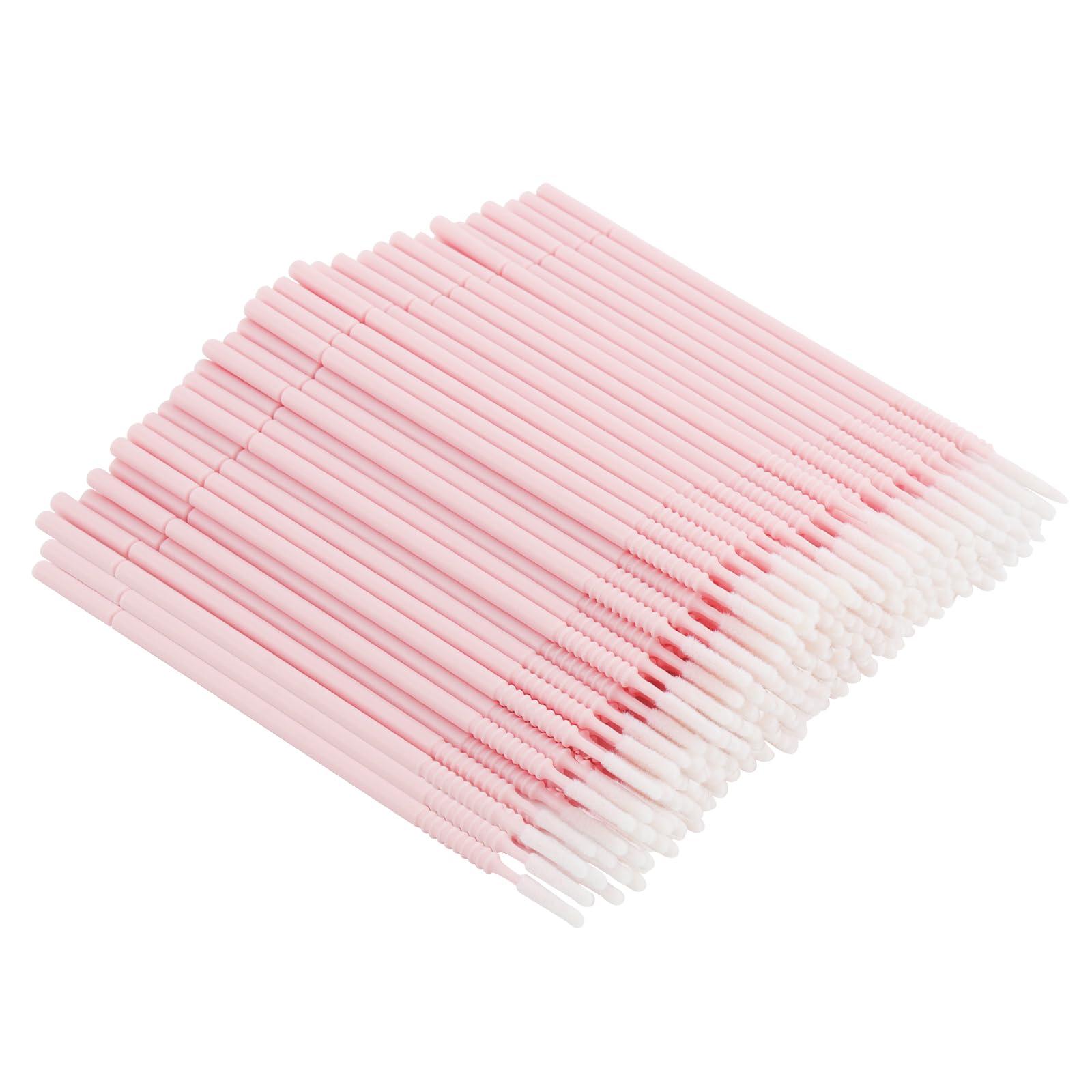Mekupeu 400 PCS Micro Applicator Brushes Disposable Eyelash Extension Micro Mascara Wands Brush For Lash Remover Brush Tools (Light pink-screw thread)