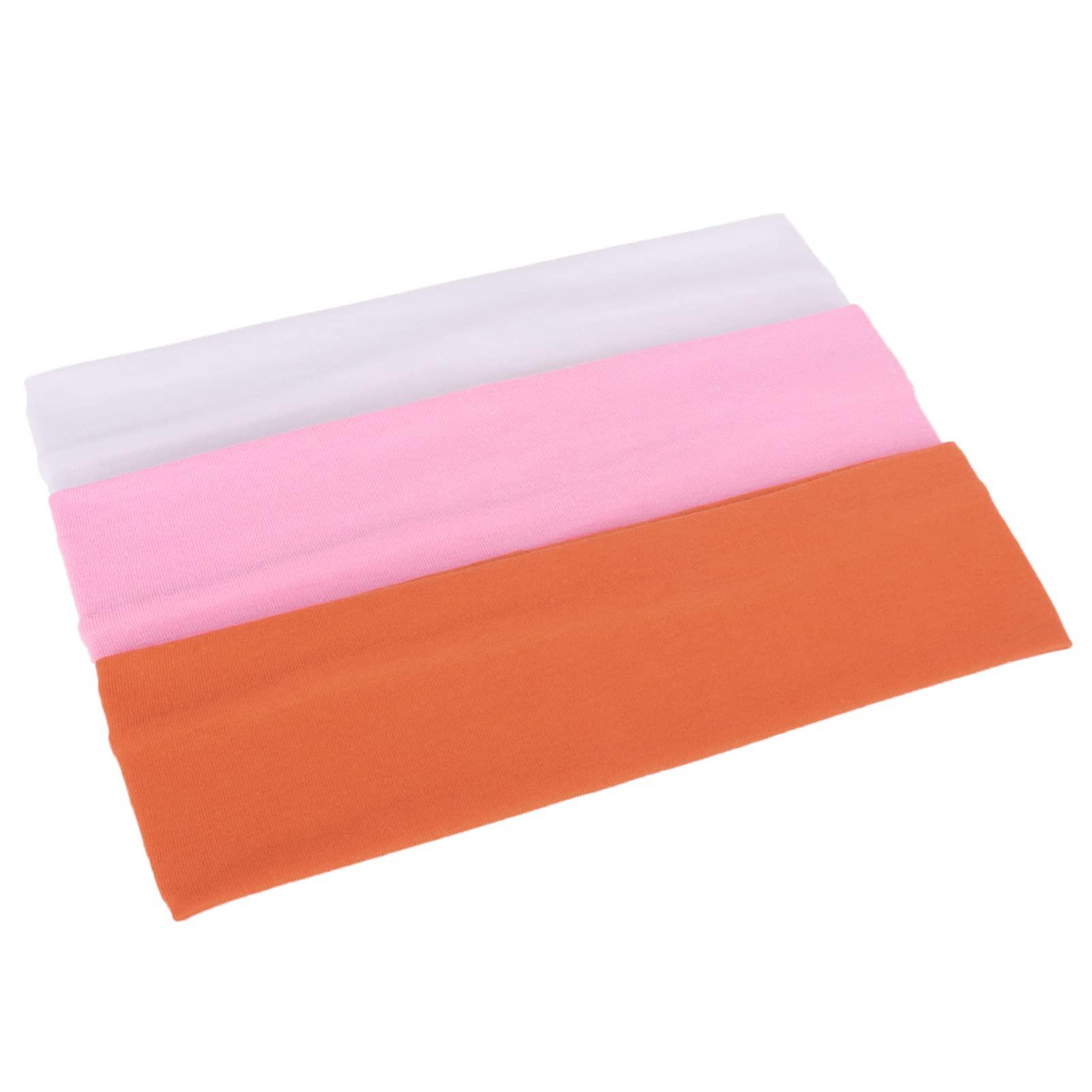 MapofBeauty MapofBeauty 3 Pack Yoga Headbands Stretchy Cotton Head Band Hairwarp Sports Running Exercise Gym (White/Pink/Orange)