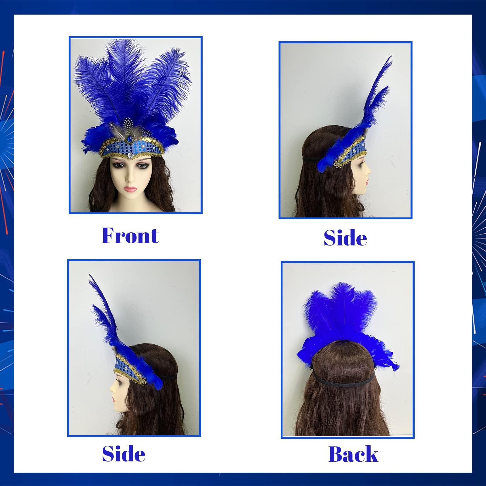 Goenb Goenb Mardi Gras Headband, Mardi Gras Headband for Women Girls Showgirl Carnival Feather Headpiece for Hawaii Costume Party (Blue)