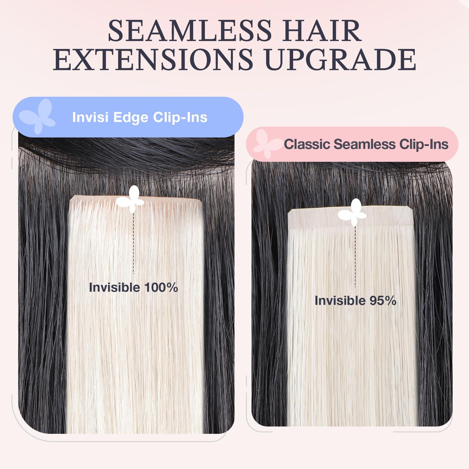 DOORES DOORES Clip in Hair Extensions Human Hair 18 inch 110g 7pcs, Platinum Blonde Virgin Human Hair Clip in Extensions, Invisi Edge Clip in, Silky Straight Human Hair Extensions for Women