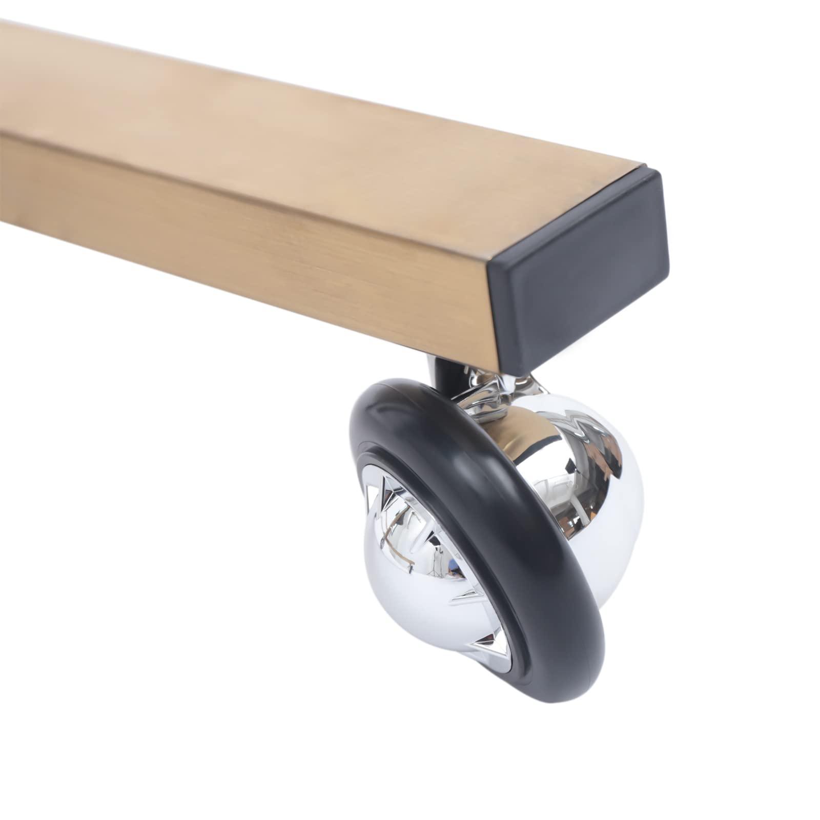 EurHomePlus Salon Tray on Wheels with 2 Tiers, Tattoo Shop Collapsible Utility Carts Stainless Steel Salon Storage Stand, Foldable Gold/Silver Organizer with Wheels (Gold)