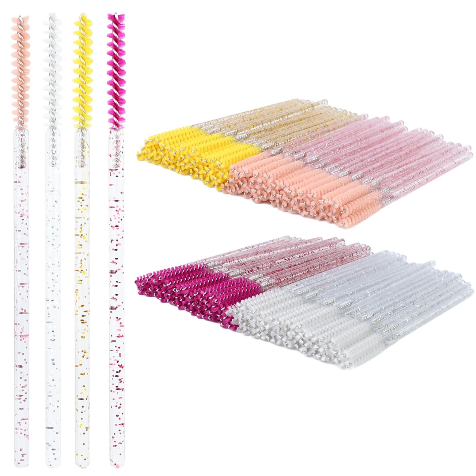 SenRocc 200pcs Skinny Mascara Wands Mini Spoolie Brushes Disposable Crystal Eyelash Brushes Thin Mascara Wands Micro Brush Lash Extension Supplies Lashes Extension Tools(Skinny-(Warm)-200)