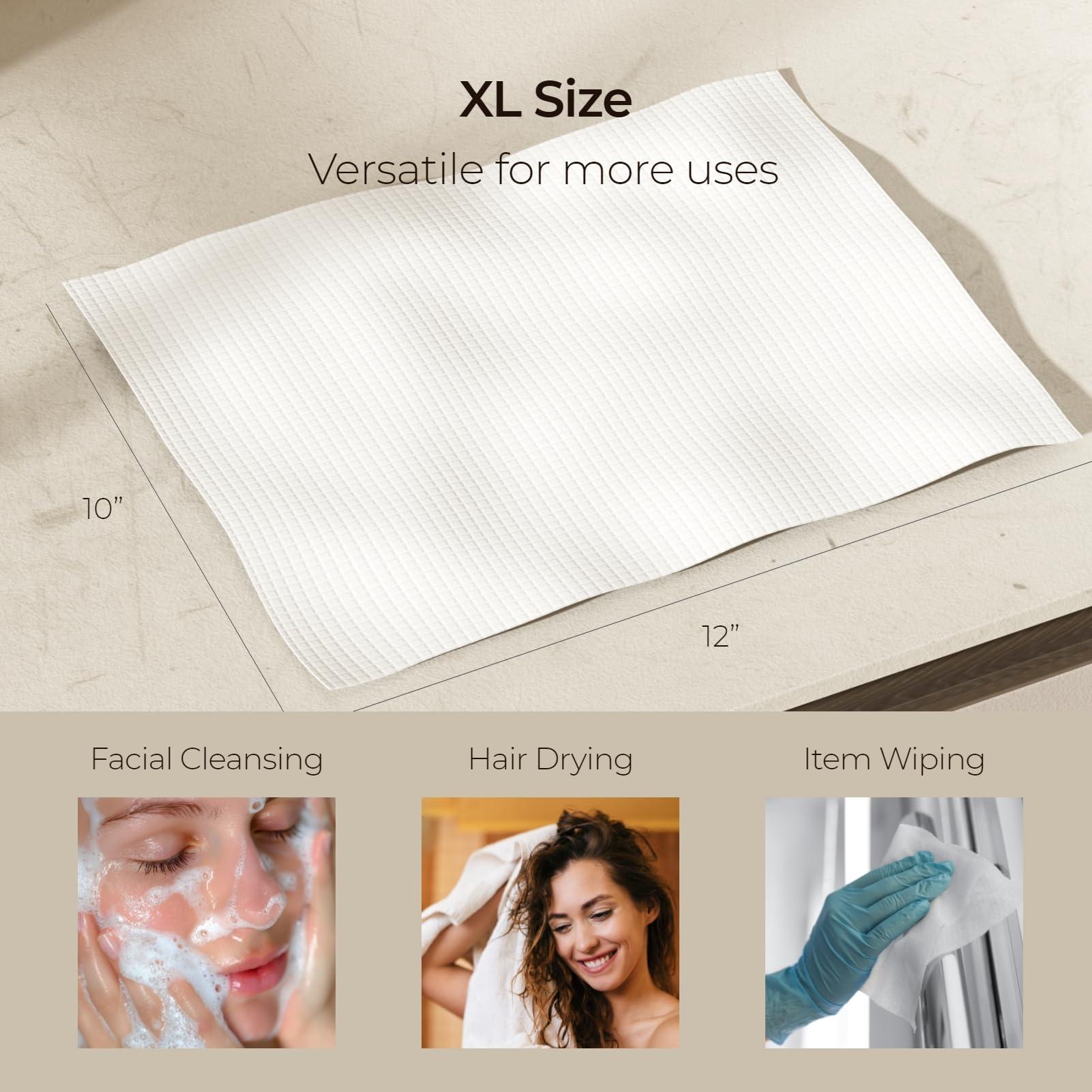 Wealone Wealone Bamboo Storage Box with Quick Dry Stone, Include 50 PCS Disposable Face Towelettes XL, Front-opening Face Towel Holder, Face Cloths for Washing, Disposable Makeup Remover Dry Wipes Container