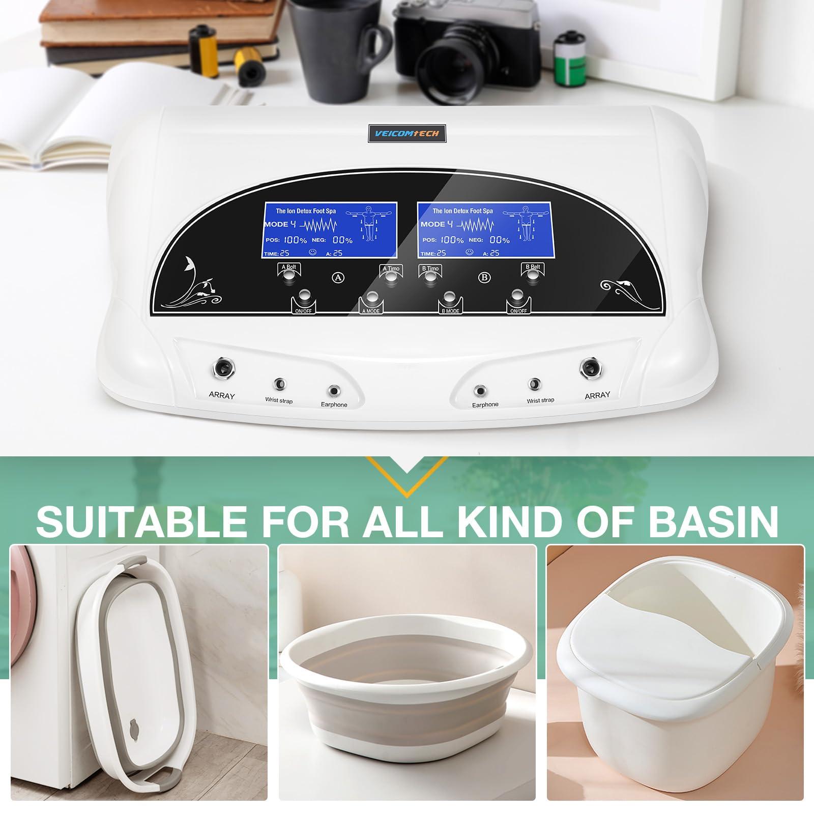 veicomtech veicomtech Dual Ionic Foot Bath Detox Machine, Professional Foot Detox Machine, Ionic Ion Detox Foot Bath Spa Cleanse Detoxification Machine with 2 Waist Belts, 2 Arrays, 10 Liners
