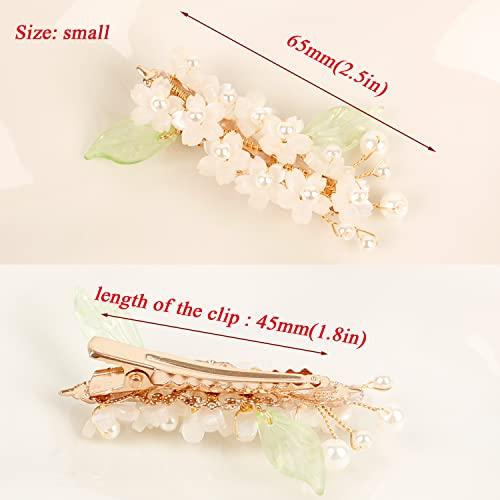 WANLIAN White Flower Hair Barrettes for Women Small Decorative Hair Clips with an Appearance of Blooming Flowers Elegant Hair Clips with Pearls for Prom and Wedding