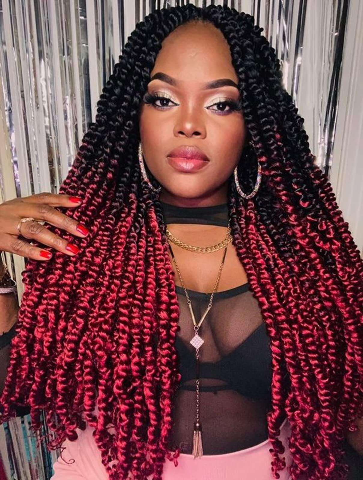 ToyoTress ToyoTress Tiana Passion Twist Hair - 20 Inch 8 Packs Ombre Burgundy Red Pre-Looped Pre-Twisted Passion Twists Crochet Braids Made Of Bohemian Hair Synthetic Braiding Hair Extension (20 Inch, OT118-8P)
