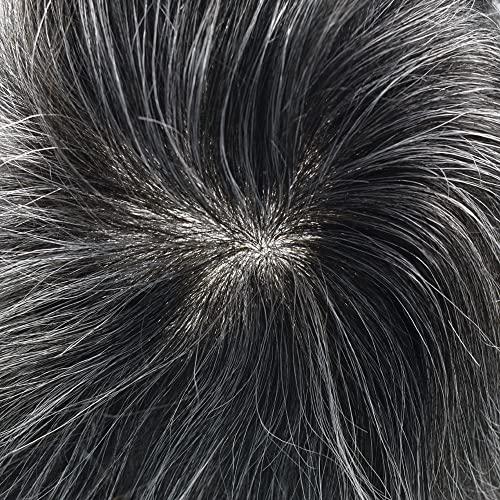 Generic Toupee for Men Hair Replcement System Mens Toupee Full Poly Thin Skin Human Hair Piece All PU Injection Toupee Hair Systems (8X10", 1B40 1B# OFF BLACK WITH 40% SYNTHETIC GREY)