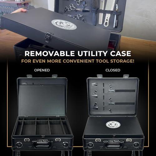 Mane Tame Professional Men\'s Grooming MANE TAME Barber Case - VIP Mobile Barber Station- Black - Includes (2) Bluetooth Speakers, TSA Locks, Removeable/Adjustable Legs