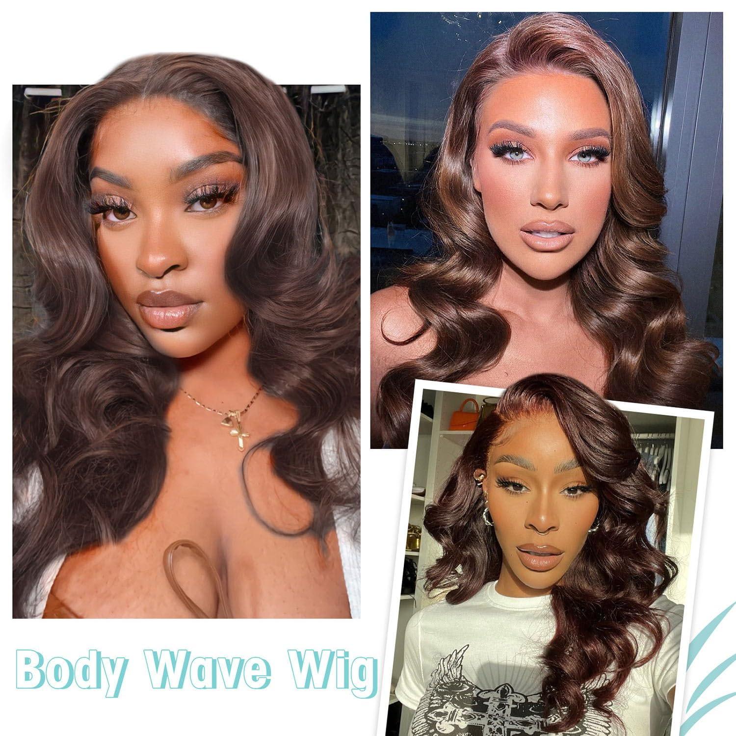 FAVE FAVE Short Body Wave Wig Shoulder Length Bob Wigs 16 Inch Middle Part Brown Wigs for Black Women Synthetic Loose Wave Wig for Daily or Party(Chocolate Brown)