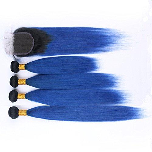 Tony beauty hair Tony Beauty Hair Dark Blue Ombre Virgin Indian Human Hair Bundles Deals 4Pcs with Lace Closure Piece 4x4 Silky Straight #1B/Blue Ombre Virgin Hair Weft Extensions 5Pcs Lot (24 26 28 30+22)
