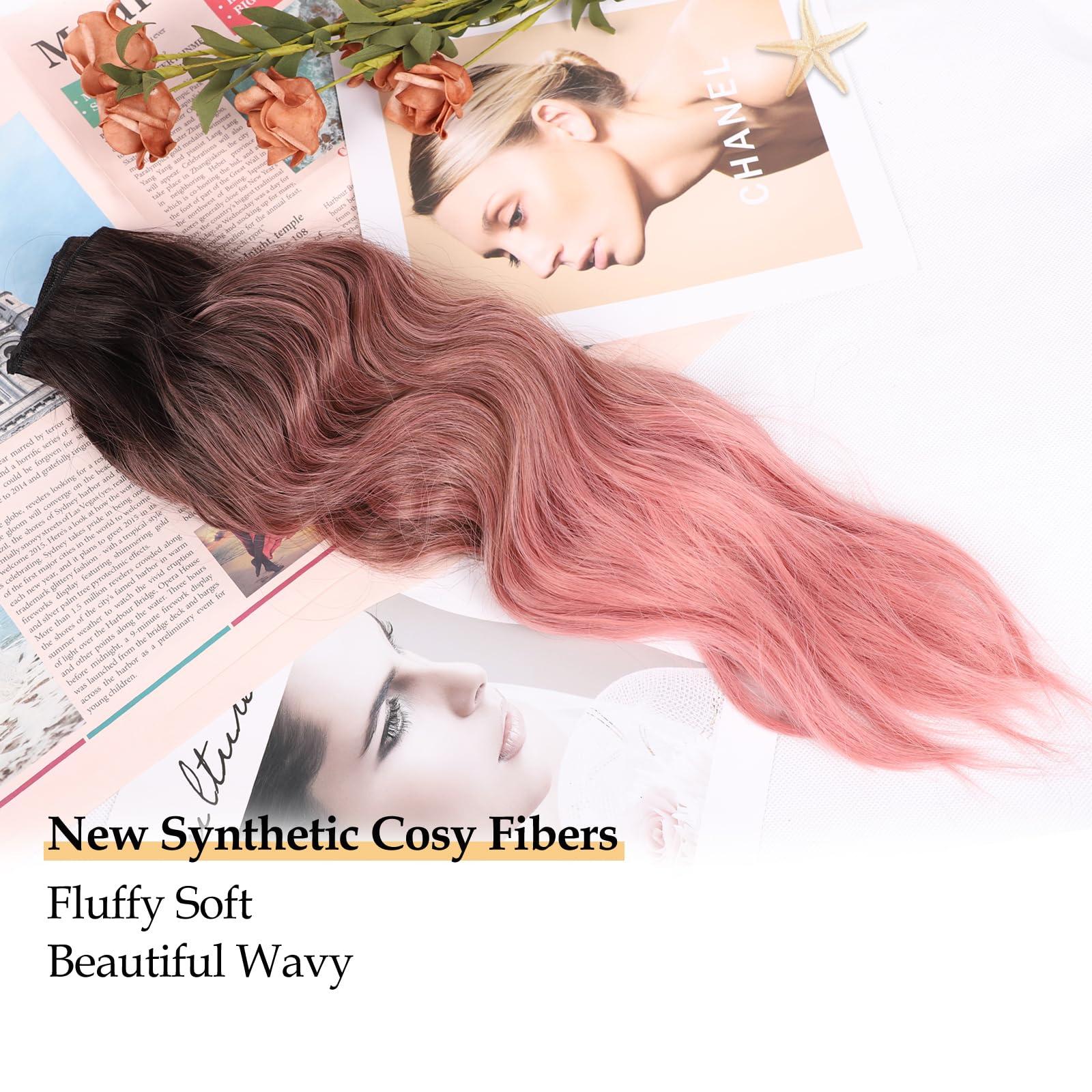 Perience Clip in Hair Extensions Synthetic Wavy Hair Extensions Clip in 20 inch Thick Pink Hair Extensions Clip Double Weft Hair Extension for Women (20INCH, PINK)