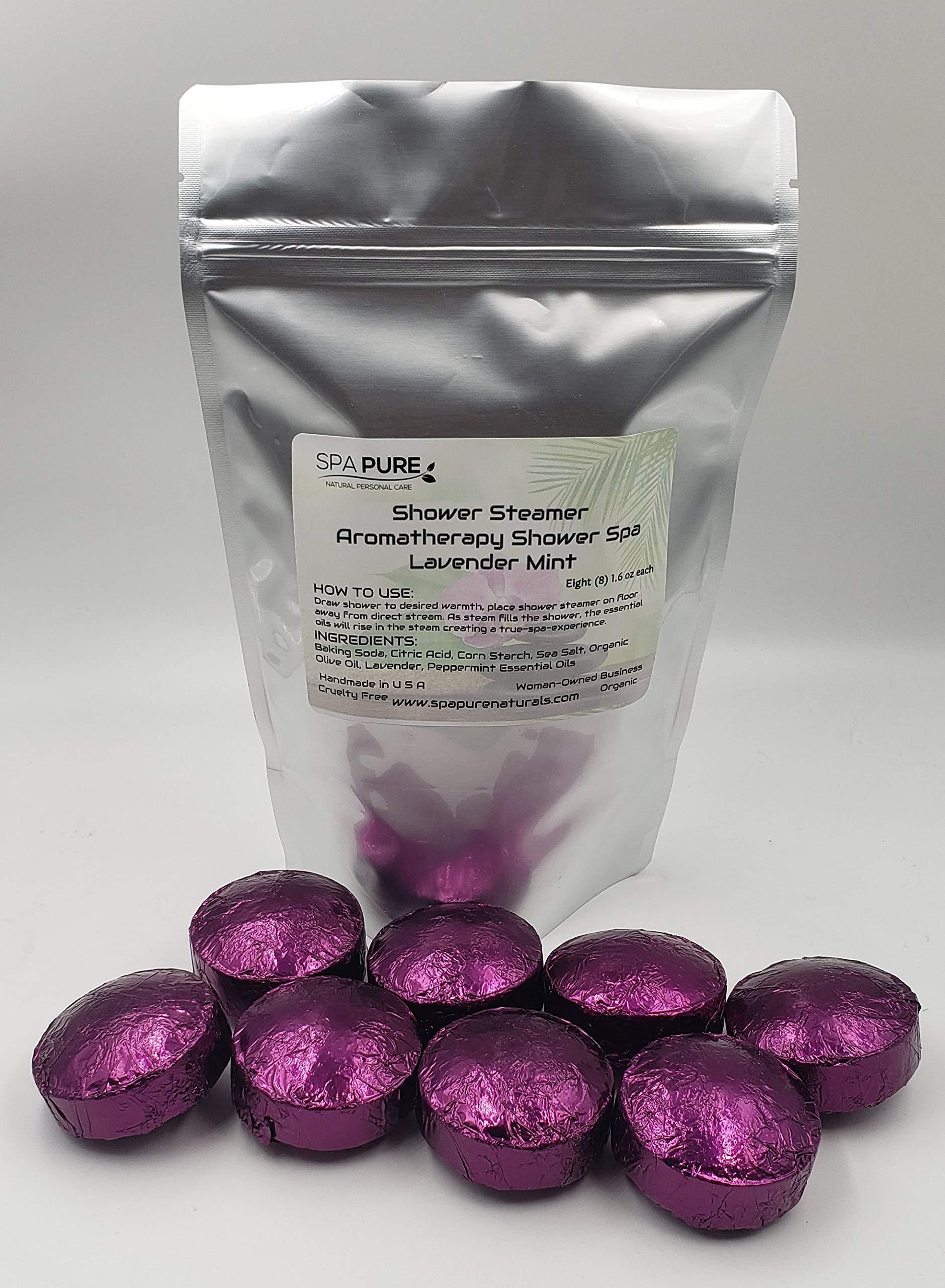 Spa Pure Aromatherapy Shower Steamers Lavender Mint: Natural/Organic Bath Melts for Men, Women, Essential Oils - Transform Your Shower (8 Count) Pack of 1