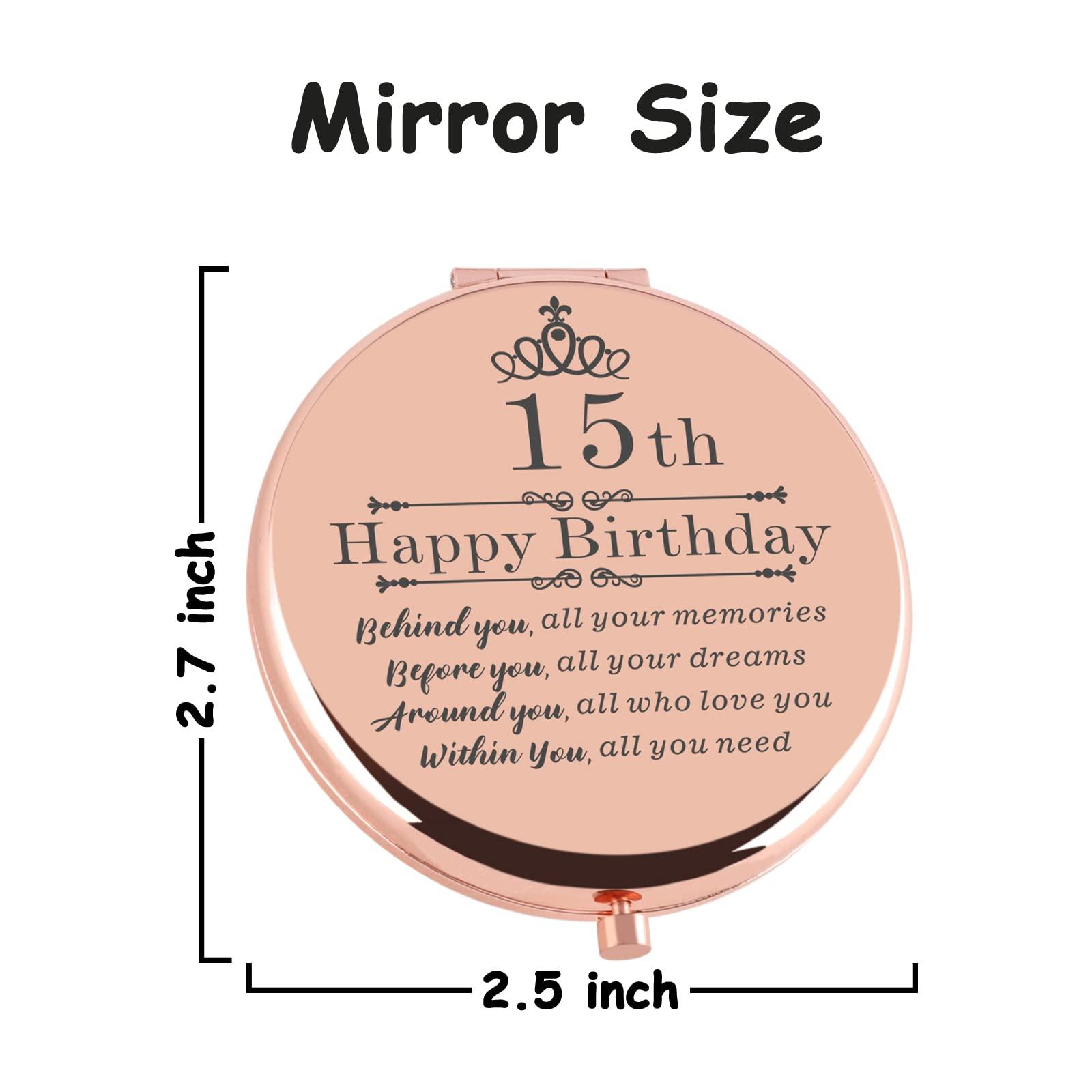 Cawnefil Cawnefil 15 Year Old Girls Gifts for Birthday Rose Gold Travel Compact Mirror 15th Birthday Gift Ideas for Teen Girl Daughter Niece Happy 15th Birthday Idea Gift