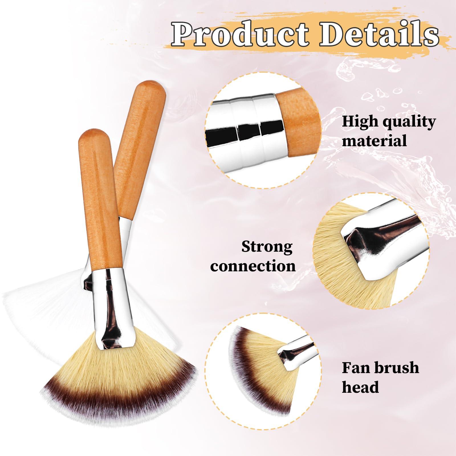 Xthrotsenk 4 Pcs Fan Brushes Facial Highlighting Make Up Brush Soft Bristle Blush Brush Esthetician Fluffy Fan Brushes Face Cosmetic Tools with Long and Short Handle for Women Loose Powder Blush
