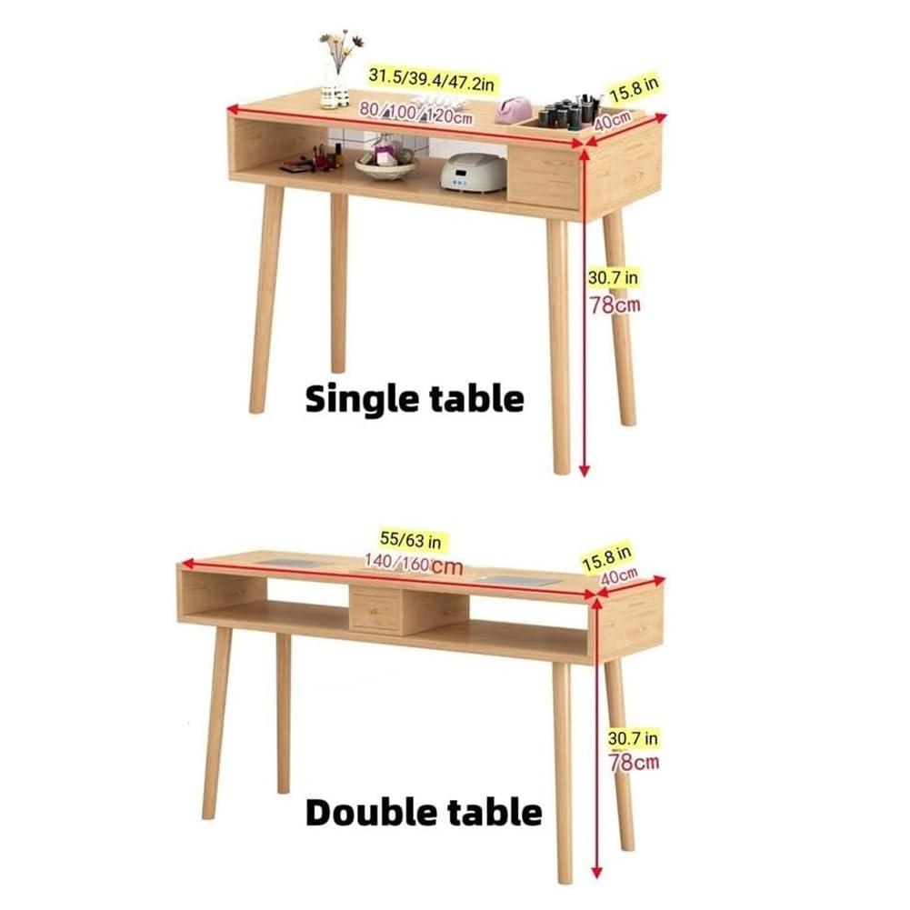 KK-GAL KK-GAL Solid Wood Manicure Table, Nail Desk with Double Layer, Modern Nail Desk for Nail Tech, Wooden Nail Salon Spa Nail Table Station, Wooden Nail Tech Salon Desk with Double Layer,B 160cm