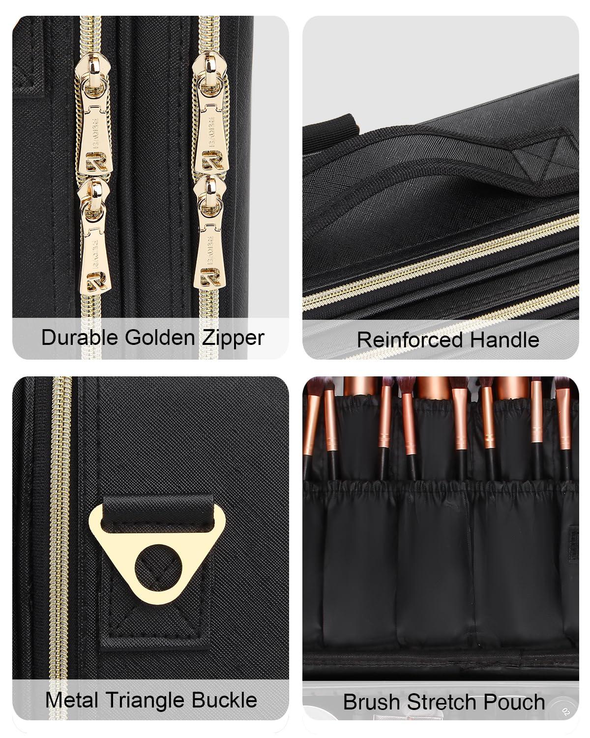 MONSTINA MONSTINA Large Makeup Travel Case Bag,Professional Makeup Artist Train Case with Brush organizer,Large Capacity Cosmetic Bag with Zipper Pocket and Adjustable CompartmentPU Leather Black