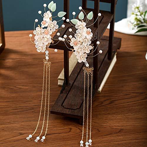 CHXIHome Classical Style Ancient Retro Hairpin Clip, Hanfu Tassel, Exquisite Vintage Headdress Jewelry Set, Hair Comb Ear Clips Set Pearls Tassels (D)