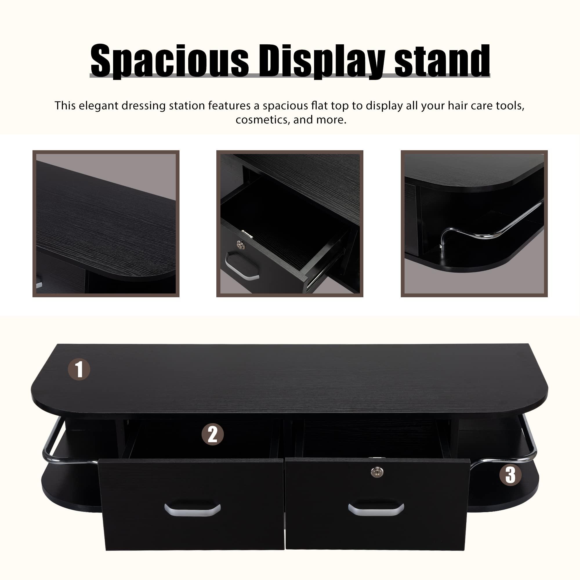 PENNYNANA PENNYNANA Multifunctional Wall-Mounted Salon Station,Barber Stations for Hair Stylist with 2 Drawers,for Beauty Salon or SPA, Barber Shop, Home & Bathroom, Black