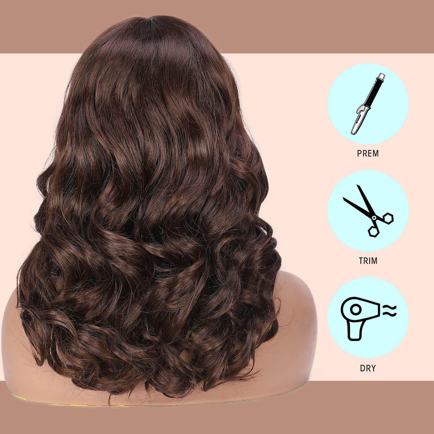 FAVE FAVE Short Body Wave Wig Shoulder Length Bob Wigs 16 Inch Middle Part Brown Wigs for Black Women Synthetic Loose Wave Wig for Daily or Party(Chocolate Brown)