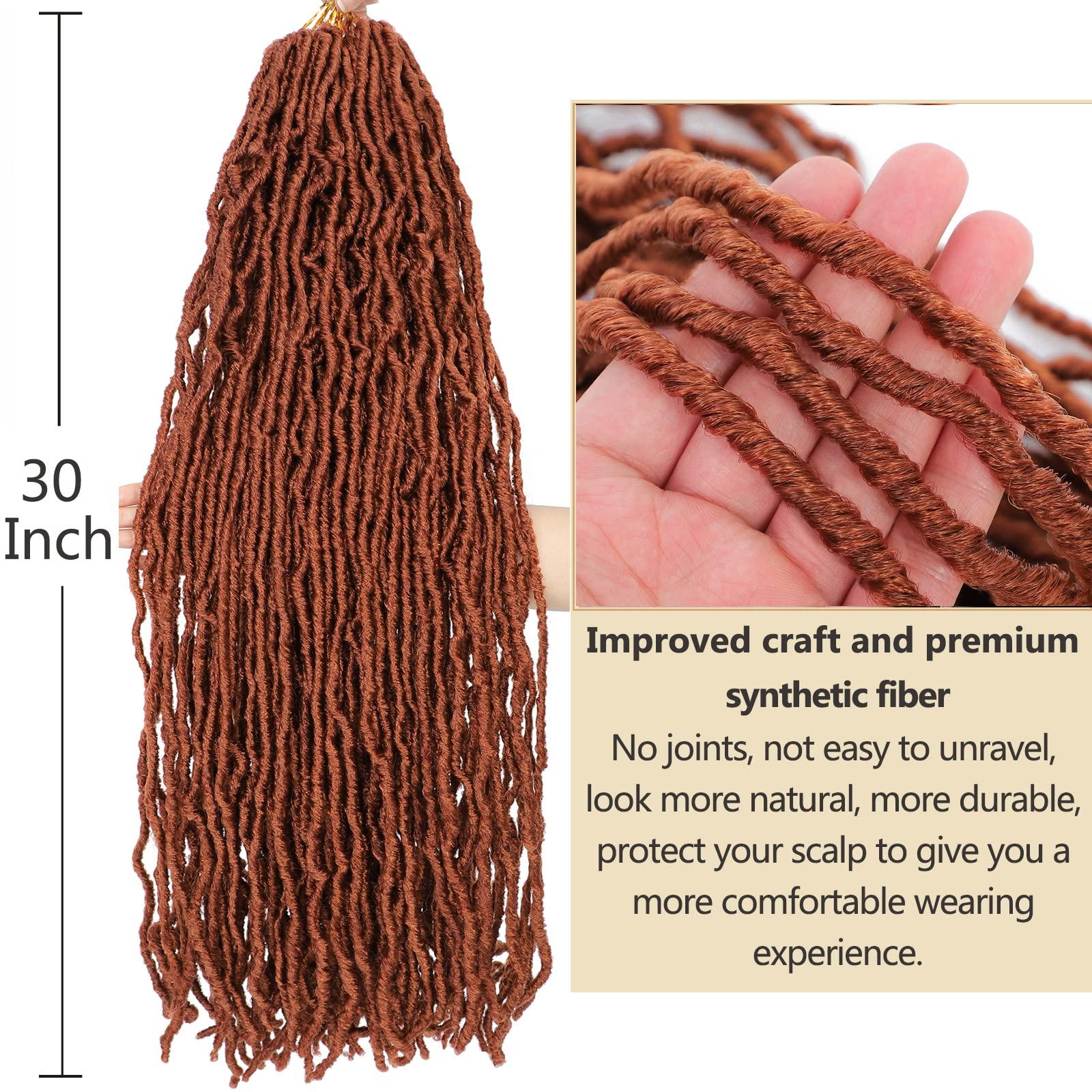 Alrence Faux Locs Crochet Hair Copper Red Soft Locs 30 Inch 7 Packs Ginger Long Crochet Locs Goddess Locs Natural Synthetic Pre looped Crochet Braids For Butterfly Locs (30 Inch (Pack of 7), 350#)