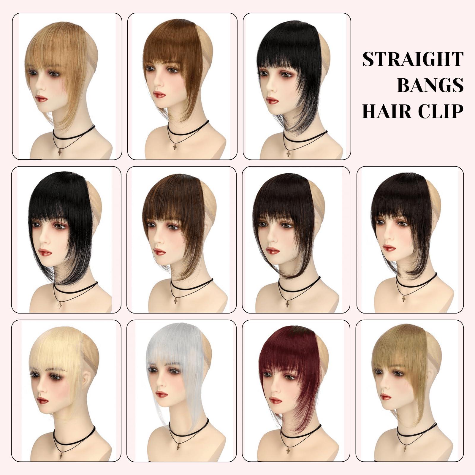 VAVANGA VAVANGA French Hair Bangs Clip on, Silver Grey Long Wispy Bangs Hair Clip with Temples Natural Fringe Neat Bangs Hair Clip Hair Piece Long Bangs Clip in Hair Extensions for Women(Silver Grey)