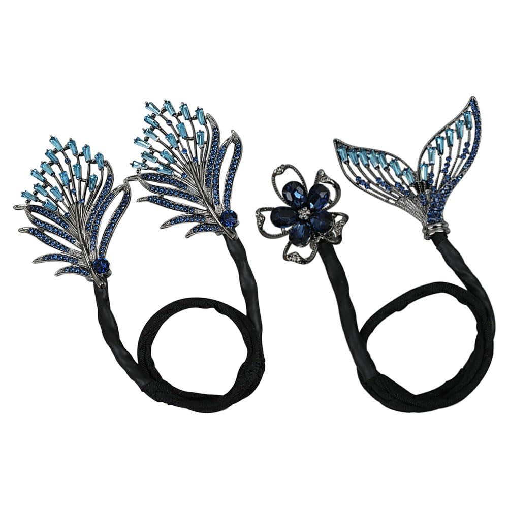 LOGOFUN LOGOFUN 2pcs Mermaid Tail Hair Bun Maker for Women Lazy Hair Curler Bun Clips Metal Flowers Feather Hair Bun for Girls Hair Accessories - Blue