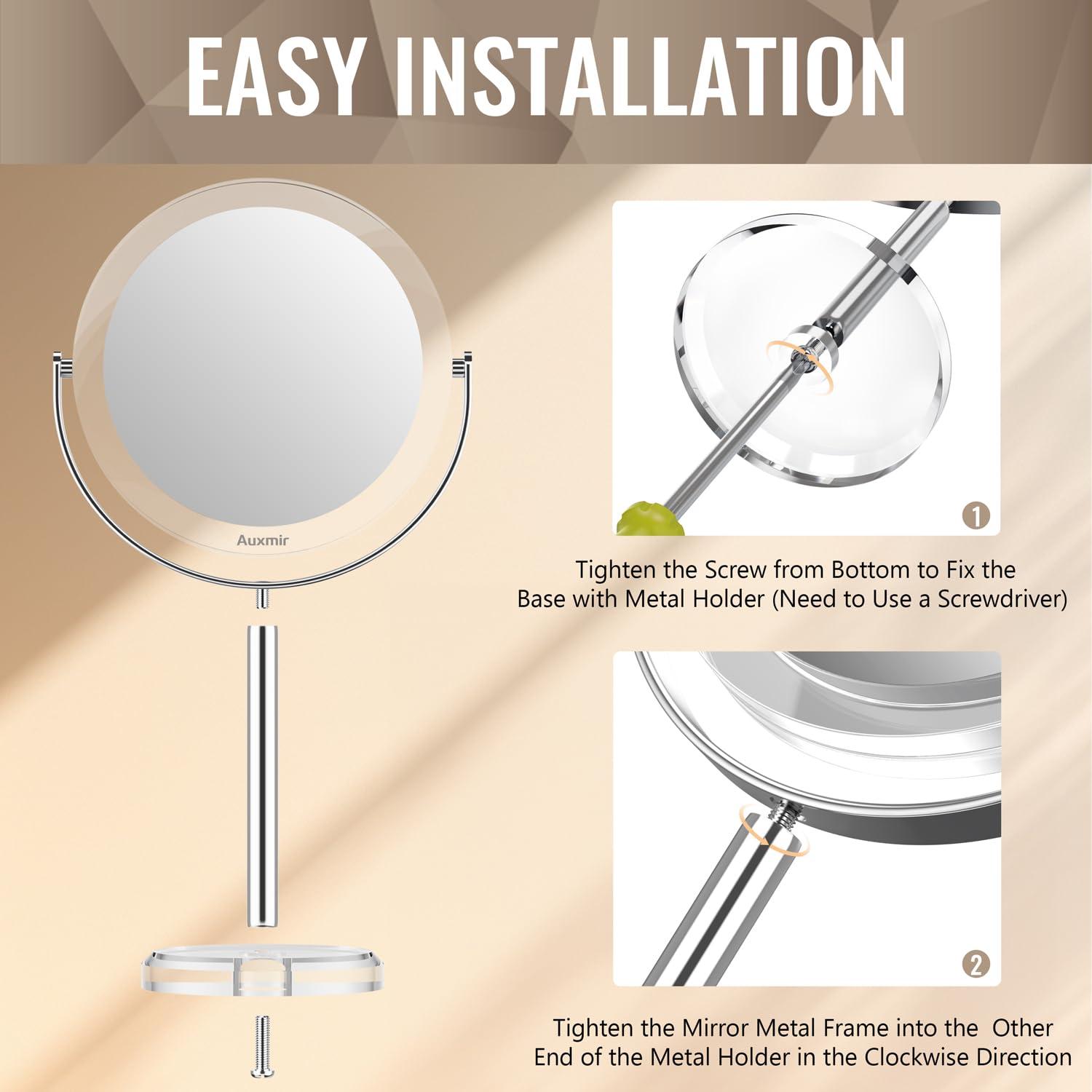 Auxmir Auxmir 1X/ 30X Magnifying Mirror, Makeup Mirror with Tweezer, Double Sided Round Vanity Tabletop Mirror, 360 Rotation Portable for Dressing Table Desk Bathroom Bedroom Travel, Clear