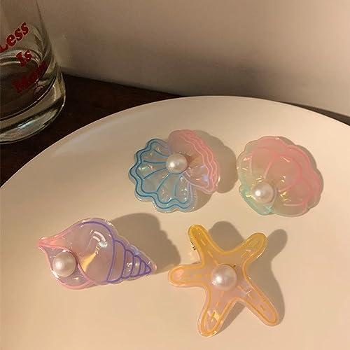 VALTEV Hair Clip Artificial Shell Pearl Starfish Hair Clip Set Resin Alligator Hair Clips Seashell Hair Clips Princess Clip Beach Mermaid Hairpin Headwear Styling Hair Accessories For Girls Women Ladies Part