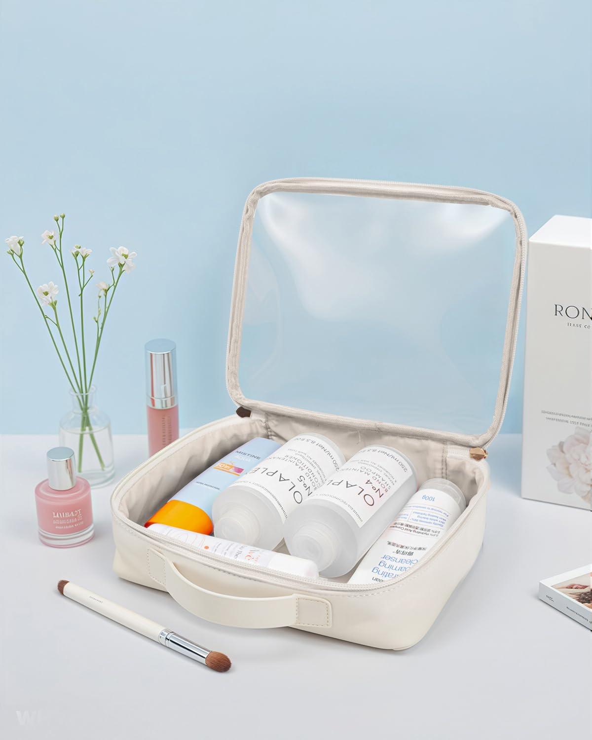 LETGO Clear Makeup Bags - Valentines Day Gifts for Her-TSA Approved Toiletry Bag with Handle Large Opening,Clear Toiletry Bags for Traveling Travel Essentials Travel Size Toiletries Accessories(Large White)