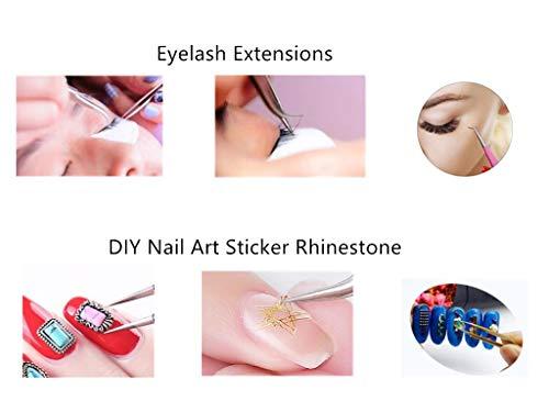 Aoshang Aoshang 2PCS Stainless Steel Straight and Curved Tip Tweezers Nippers for Eyelash Extensions and Nail Art Sticker Rhinestone Eyelash Picker Acrylic Gel Nail DIY Art