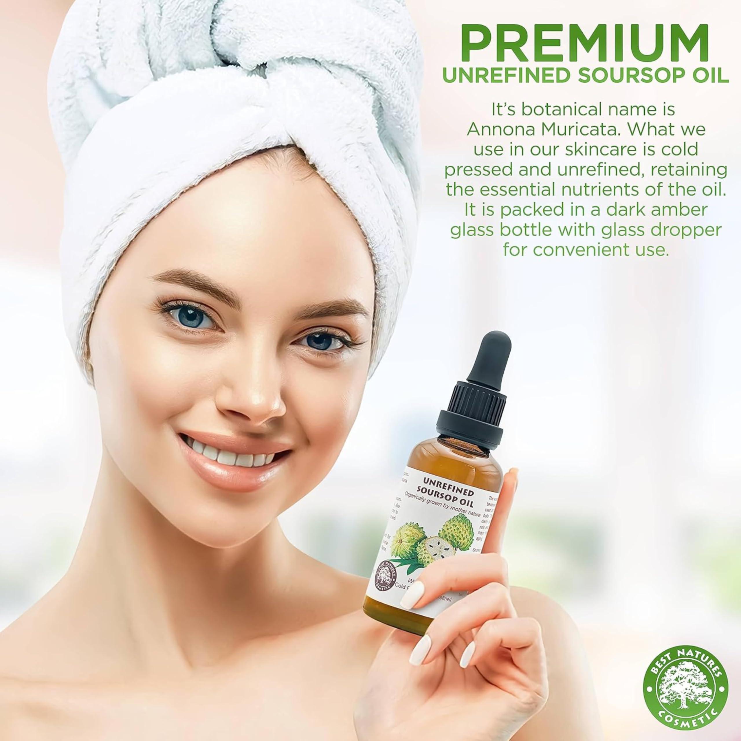 Best Nature\'s Cosmetics Best Nature\'s Cosmetics Virgin Soursop Graviola Guanabana Oil (Organic, Undiluted, Cold Pressed, Unrefined) 1 oz / 30 ml  Natural Moisturizer for Dry and Damaged Skin.