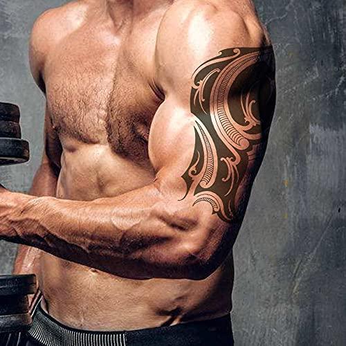 AWLEE Temporary Tattoos for Men Women Black Large Tribal Totem Body Art Makeup Stickers Half Arm Fake Tattoo Waterproof Removable (Pattern4)