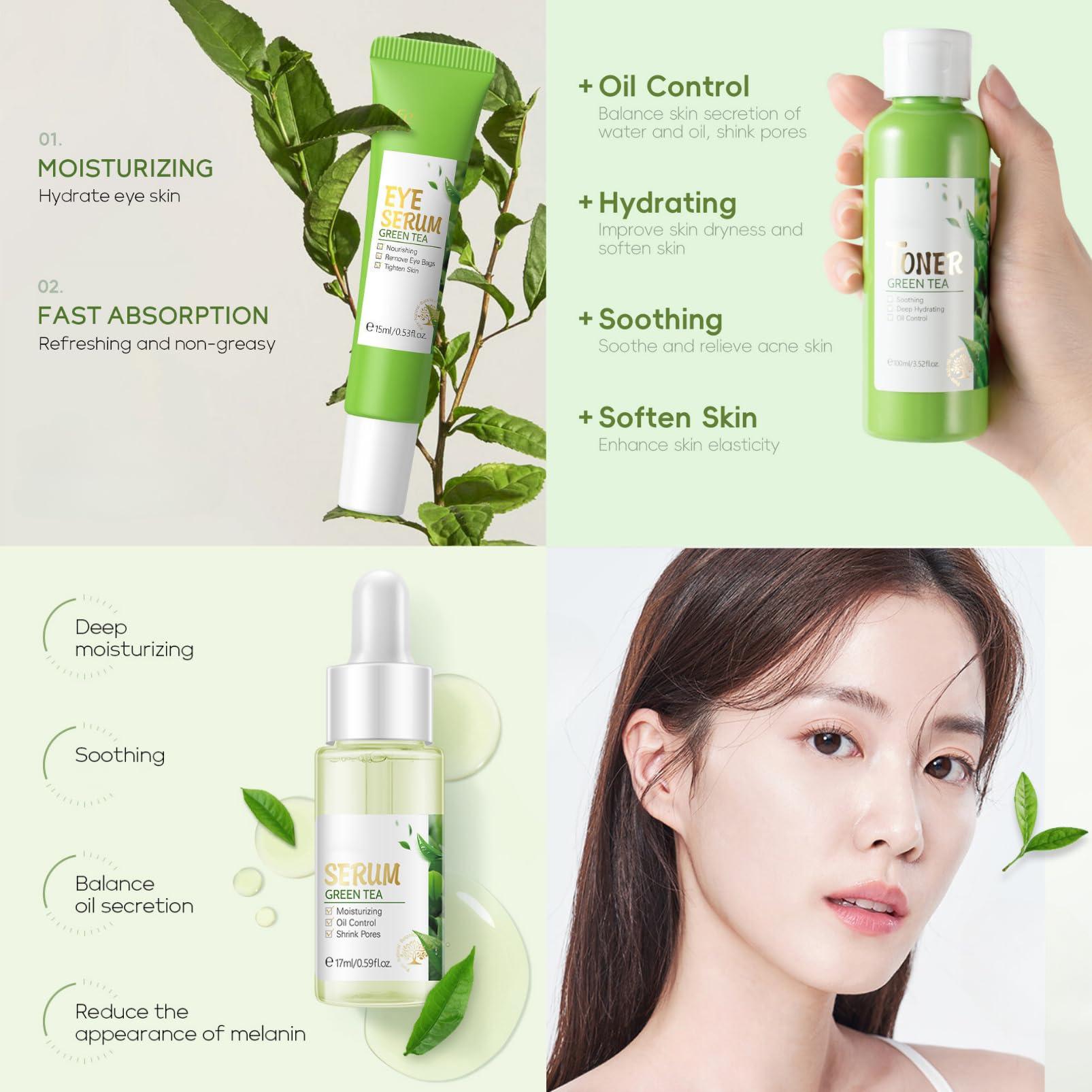 Evolvique Green Tea Skin Care Kit Teenage Girls Gifts - Teen Skin Care Set - Gifts for Women - with Face & Eye Cream, Toner, Serum, Cleanser Face Wash - Gift Set - Travel Essentials for Women (7PCS)