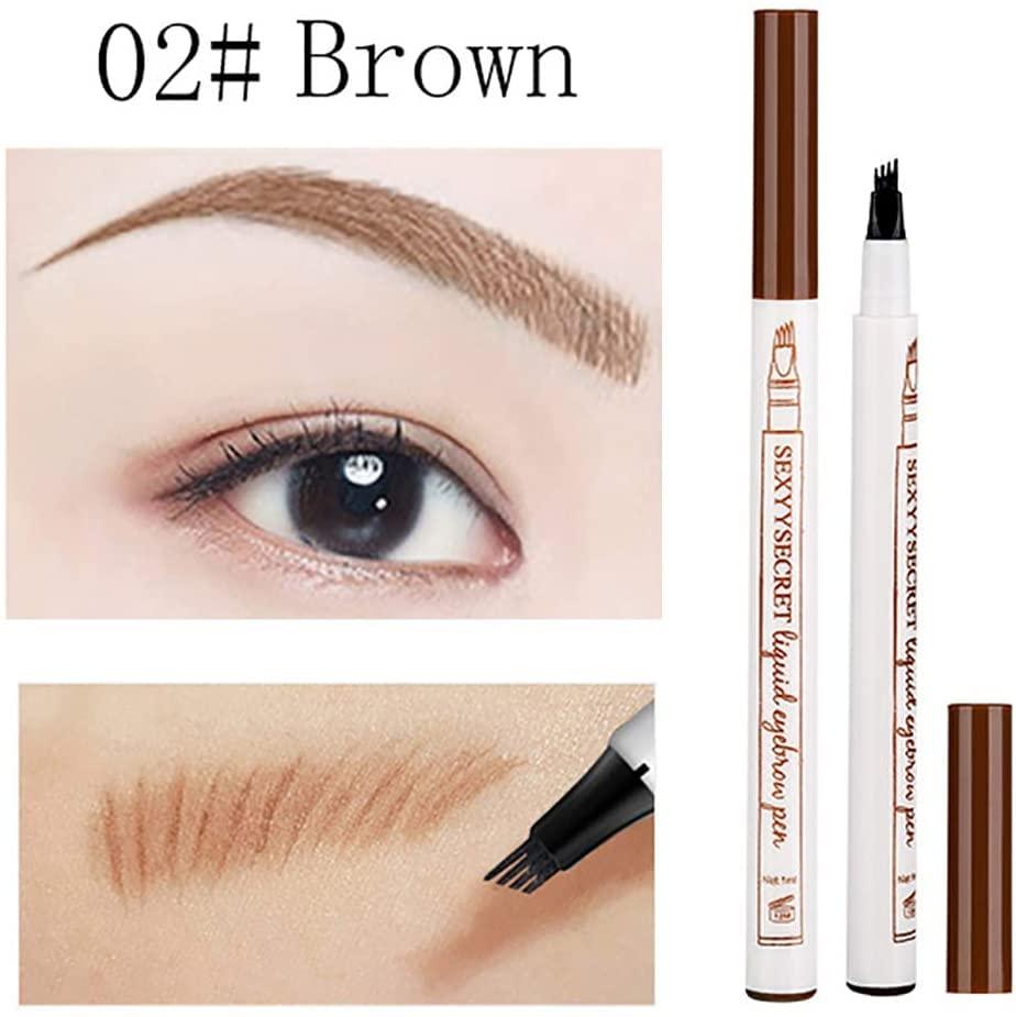 QUEMISS QUEMISS Brow Pen Waterproof Eyebrow 3D Pen Microblading Brow Pencil Makeup with 4 Fork Tip Micro-Fork Liquid Eyebrow Pencil (2#Brown)