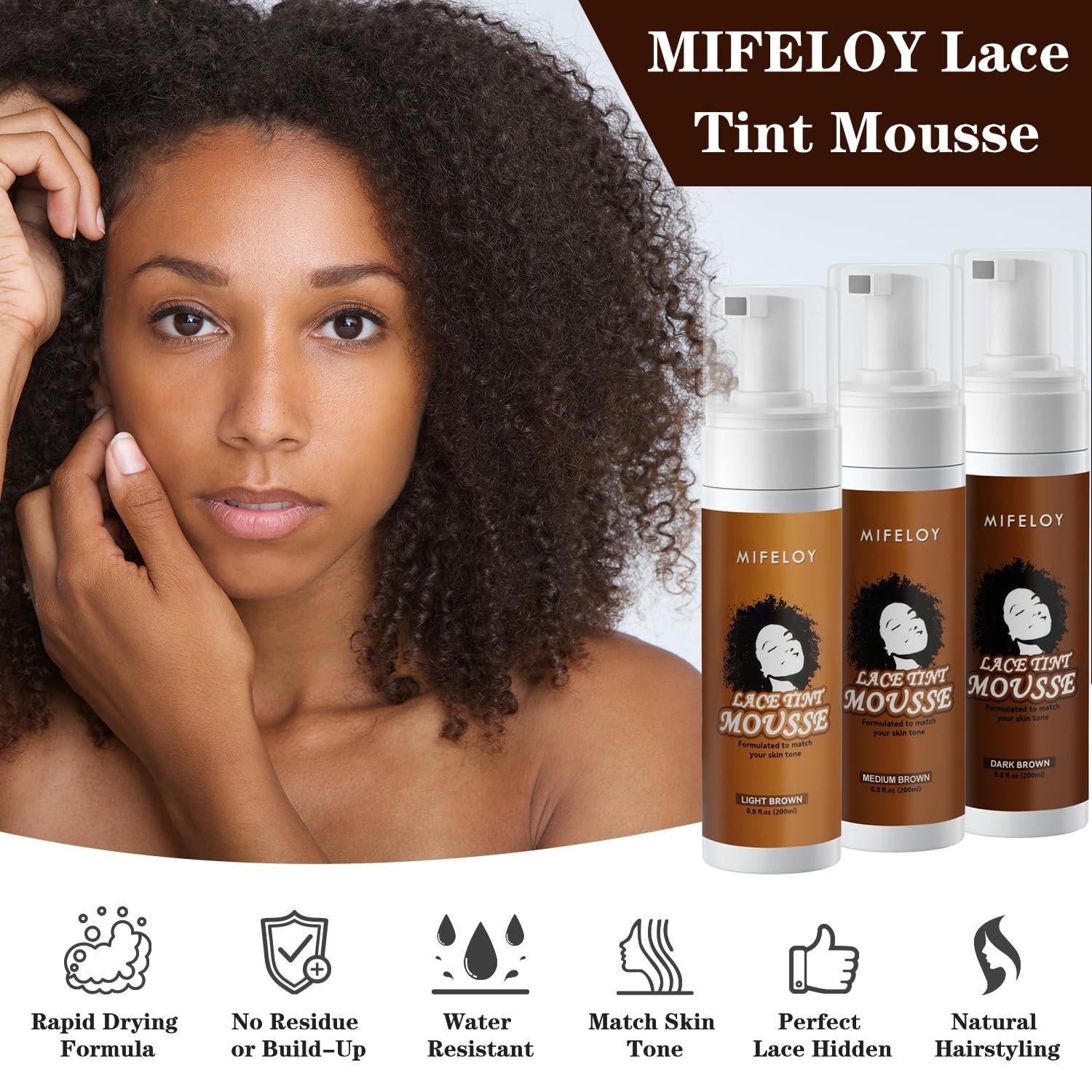 Mifeloy Women's Tint Melting Mousse Foam for Natural Edge Control and Bold Hold, 6.8 fl oz - Mocha Dark Brown Color, Lace Front Wig Toupees Hair Pieces and Wigs Tool Set