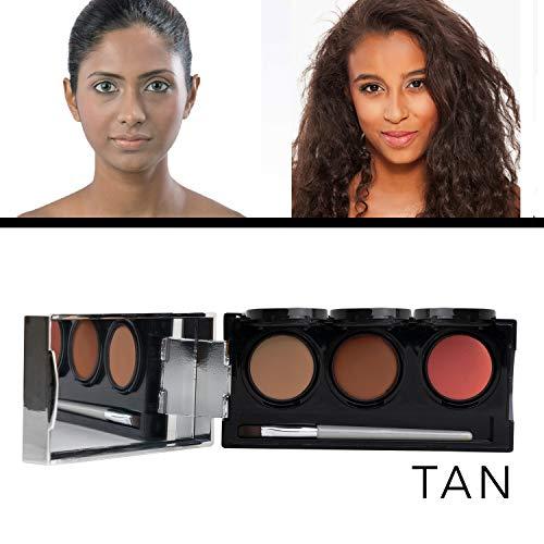 Dermaflage Dermaflage Tattoo Cover Up Makeup (Tan) - Bruise Full Coverage Concealer - Full Coverage Waterproof Concealer for Bruise, Scars & Acne - Smudge Proof Body Makeup Palette with 3 Pro SFX Shades + Brush
