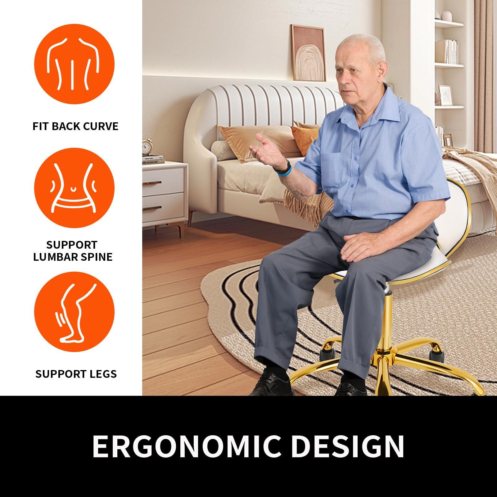 LUXMARS LUXMARS Adjustable Nail Tech Chair Rolling Stool with Backrest, Adjustable Height Stool for Salon, Lash, Nail Tech and Hair Stylist, Massage Tattoo Facial Stool with Wheels-White