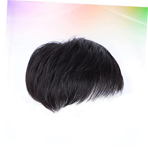 SOLUSTRE SOLUSTRE Mens Wig Short Hair Mens Hair Replacement Wigs Men Black Wig Male Bald Patch Overhead Replacement Wigs Black