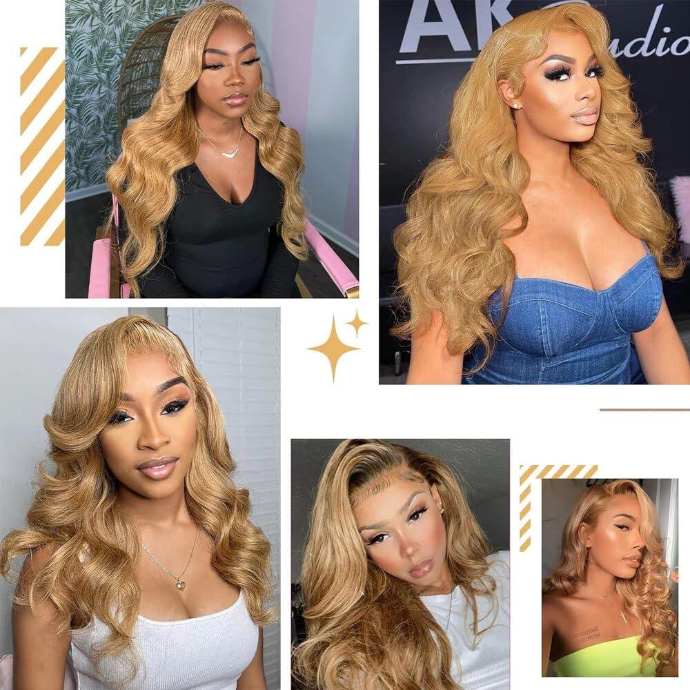 YOUNGHANN #27 Human Hair Bundles Honey Blonde Body Wave Bundles 8A Grade Brazilian Unprocessed Virgin Hair 3 Bundles 10 12 14 Inch Color 27 Body Wave Bundles Human Hair