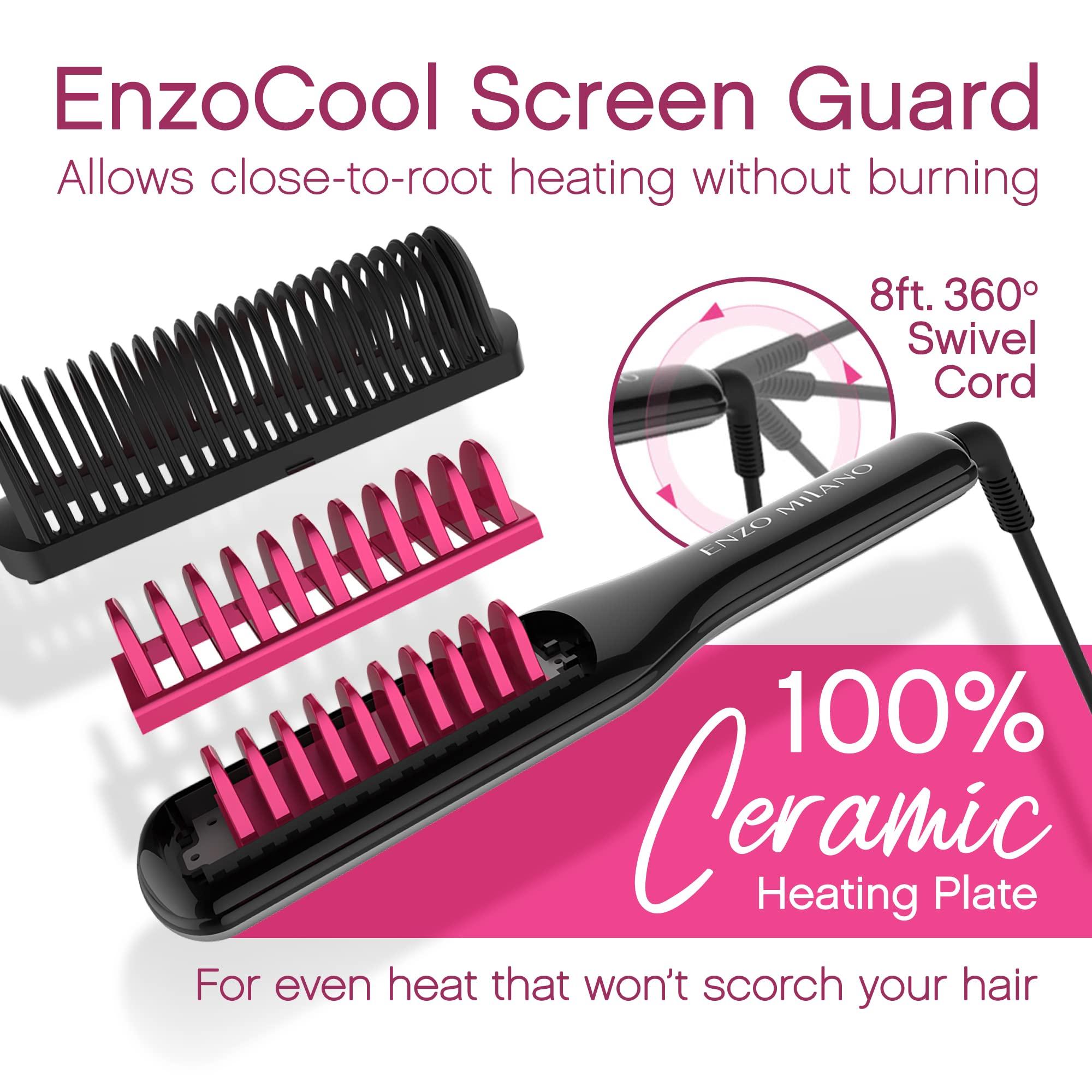 ENZO MILANO Enzo Milano - SX ENZOcool Professional 2-in-1 Hot Comb for Thick and Thin Hair, Close-to-Root Heating Straightener & Curler for Wavy Styles