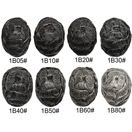 Generic Toupee for Men Hairpiece Human Hair Replacement System Full Poly Thin Soft Hair Piece for Men Injected PU Durable Skin Mens Wig (8"X10", 1B65 Off Black+65% Gray-110% Light to Medium Density)