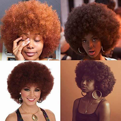 Xinran 8 Inches Short Afro Wig for Black Women,Natural Hair Synthetic Ginger Big Afro Wig,70s Bouncy and Soft Natural Looking Afro Wig(Auburn)