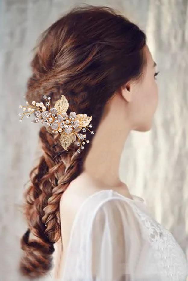 HAISENGO Gold Wedding Hair Comb-Handmade Bridal Hair Clip Wedding Hair Accessories for Women (Gold)