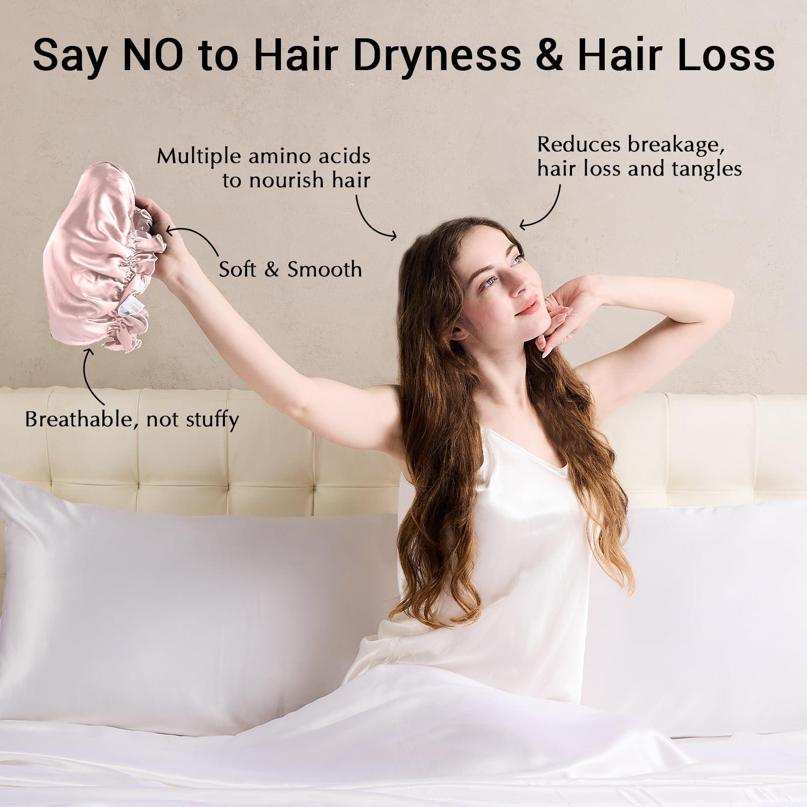 ZIMASILK ZIMASILK 100% Mulberry Silk Bonnet for Women Hair Care, Double Layered, Silk Hair Wrap for Sleeping with Elastic Stay On Head (1Pc, Pink+Ivory)