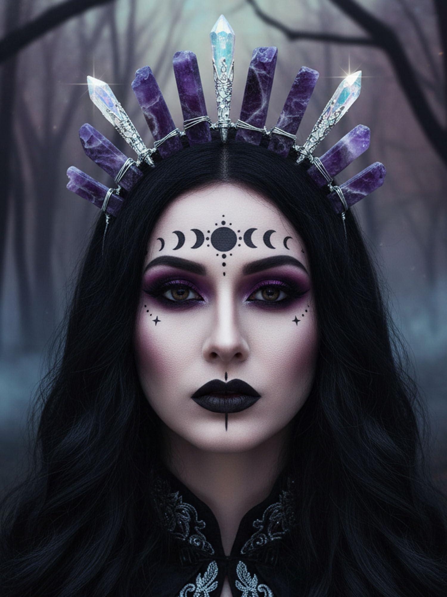 Formery Formery Purple Raw Crystal Crown Silver Amethyst Pendulum Quartz Headband Handmade Natural Stone Headpiece Hair Accessories for Women