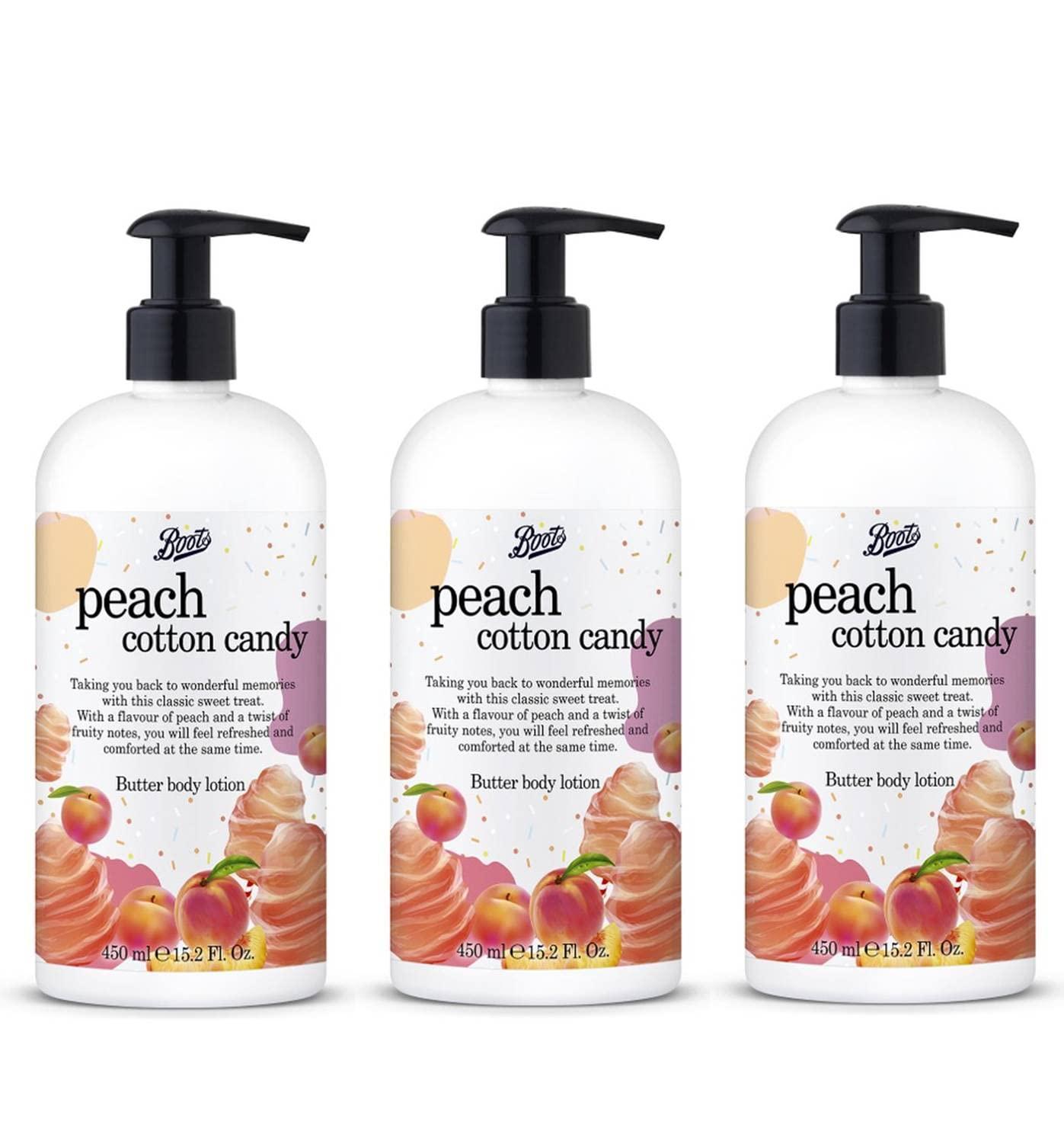 KHAOKHO Boots Peach Cotton Candy Butter Body Lotion 15.21 Fl Oz. (Pack of 3)