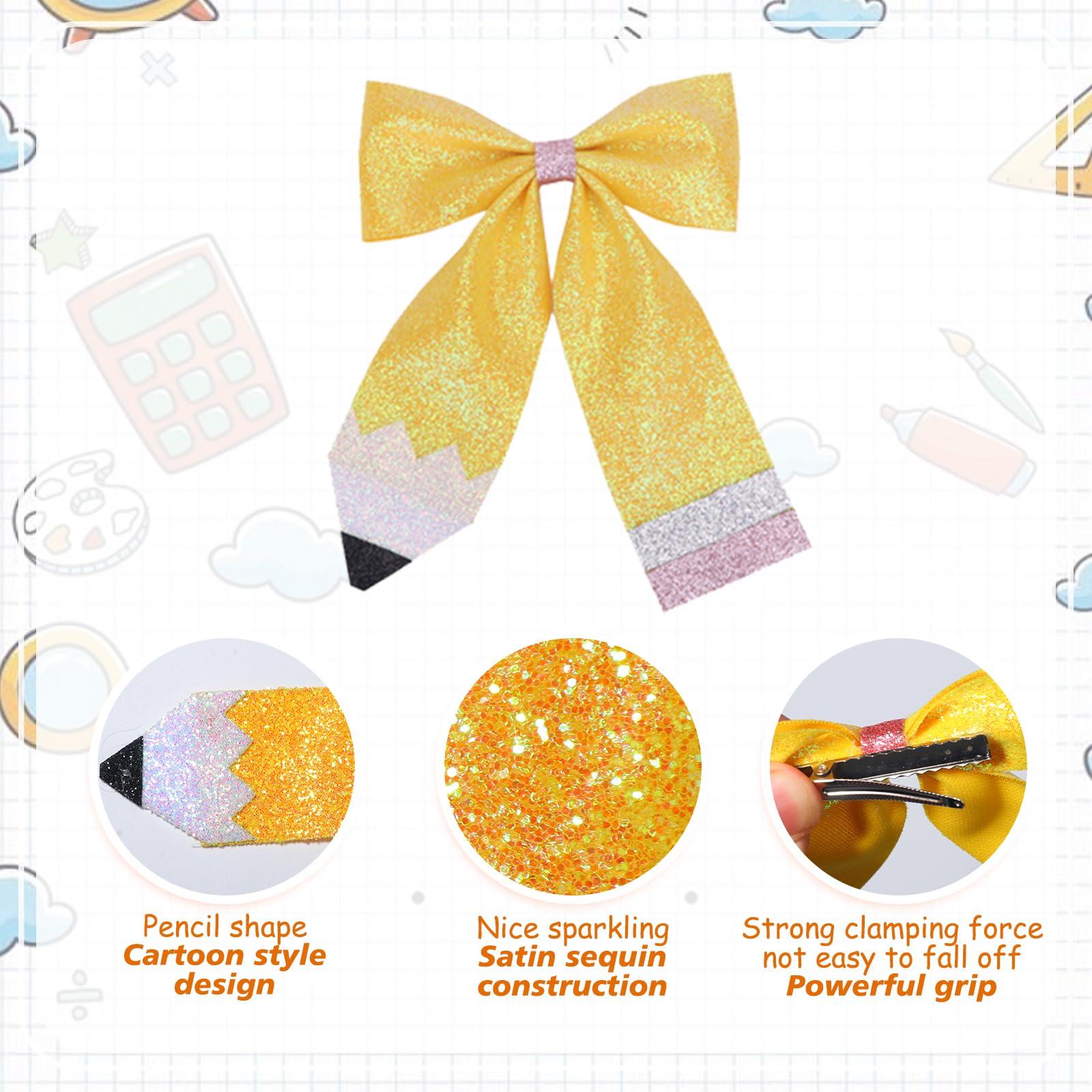 HOXIEYA Yellow Pencil Bows Hair Clip Back to School Hair Bows Clips Cheer Hair Accessories for Women Toddler Teen Girls Teachers Students Hair Clip Party Outfit Decoration(B-Medium -1pcs)