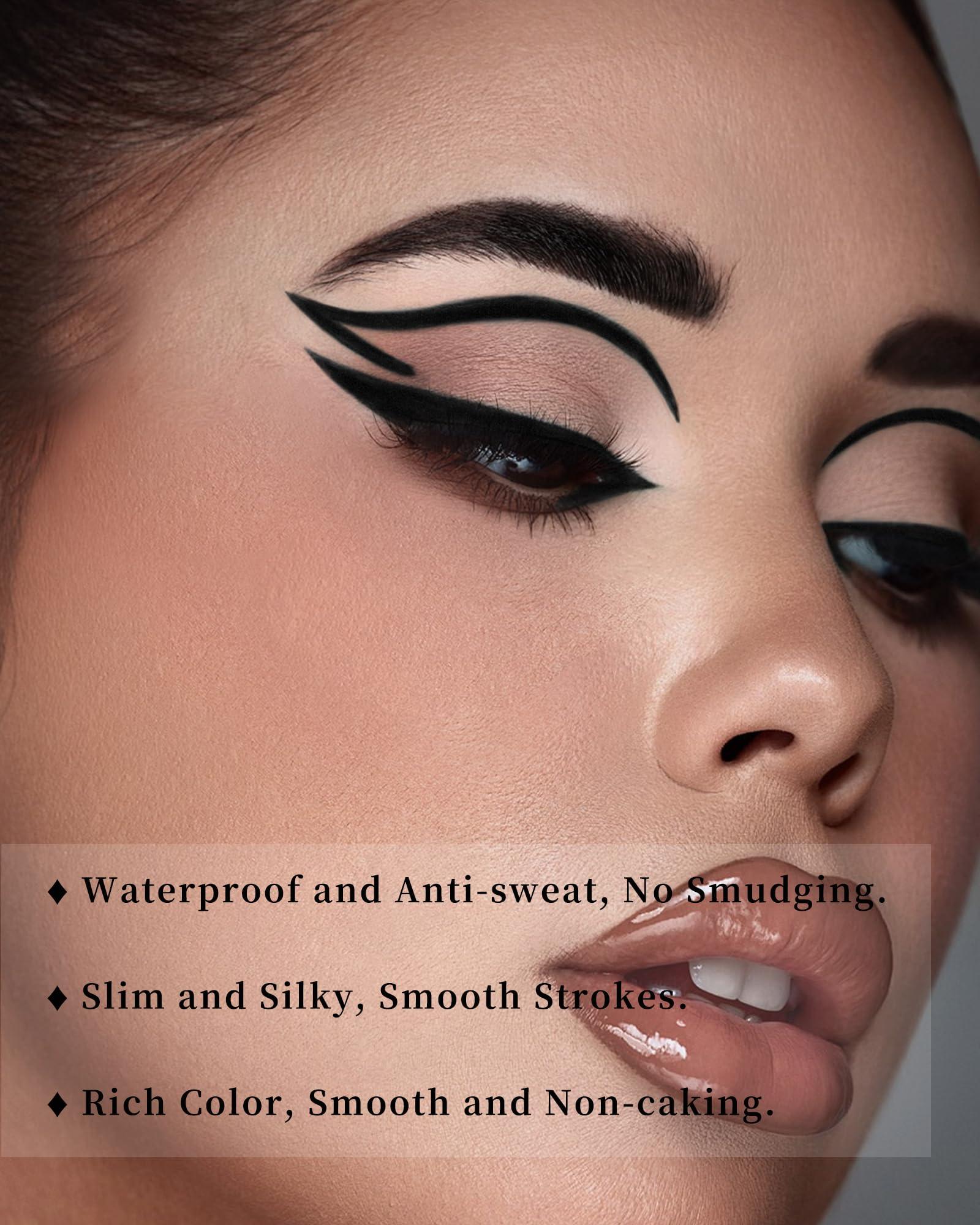 Caedelfly Gel Eyeliner Set for Mature Women Black Brown, Waterproof Smudge-proof Gel Eyeliner Pencil Long Lasting 24H Retractable Eyeliner Matte Cream Eye Makeup Pen with Sharpener for Older Women Sensitive Eye