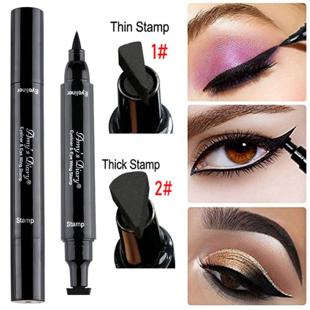 AMY'S DIARY AMY'S DIARY Eyeliner Stamp 2 Pens Winged Stamp Eyeliner, Perfect Wing Cat Eye Stencil Stamp for All Eye Shapes, Winged Eyeliner Stamp, Perfect Wing Cat Eye Liner, Waterproof & Smudge-proof
